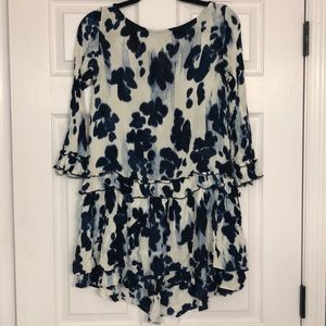 Watercolor/Tie-Dye Drop-Waist Ruffle Dress